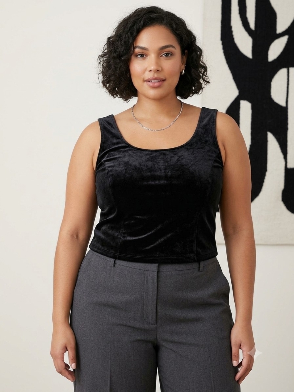 Jessica Howard Black Velvet Sleeveless Scoop-Neck Tank Size 14 WS 223